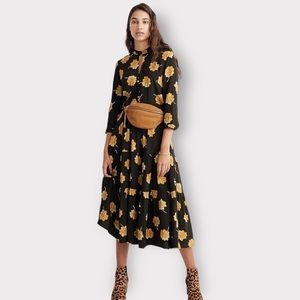 Madewell Button-Front Tier Dress in Fall Flowers Dark Olive Small